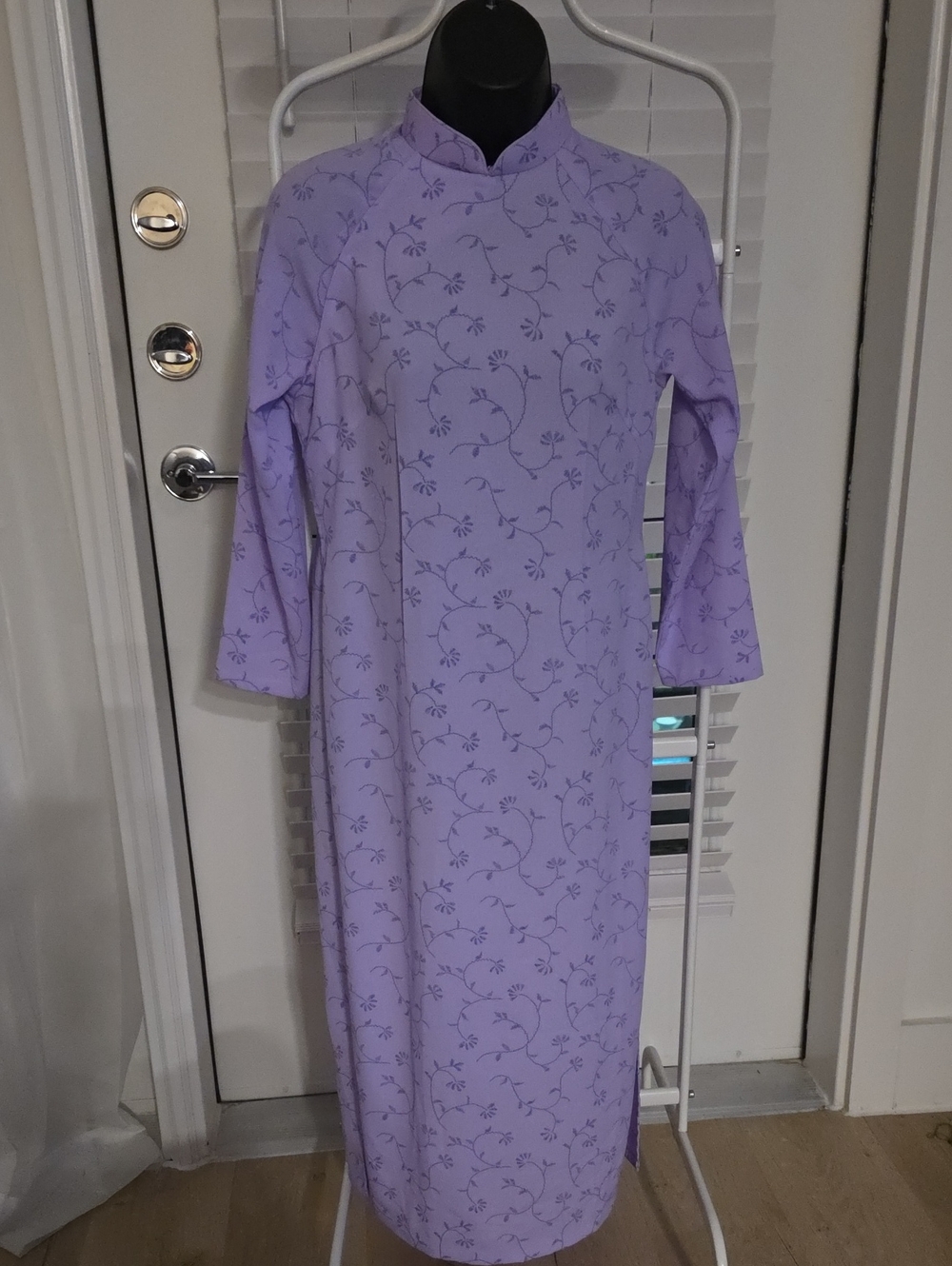 Purple Floral Ao Dai Cheongsam Mandarin Collar Top